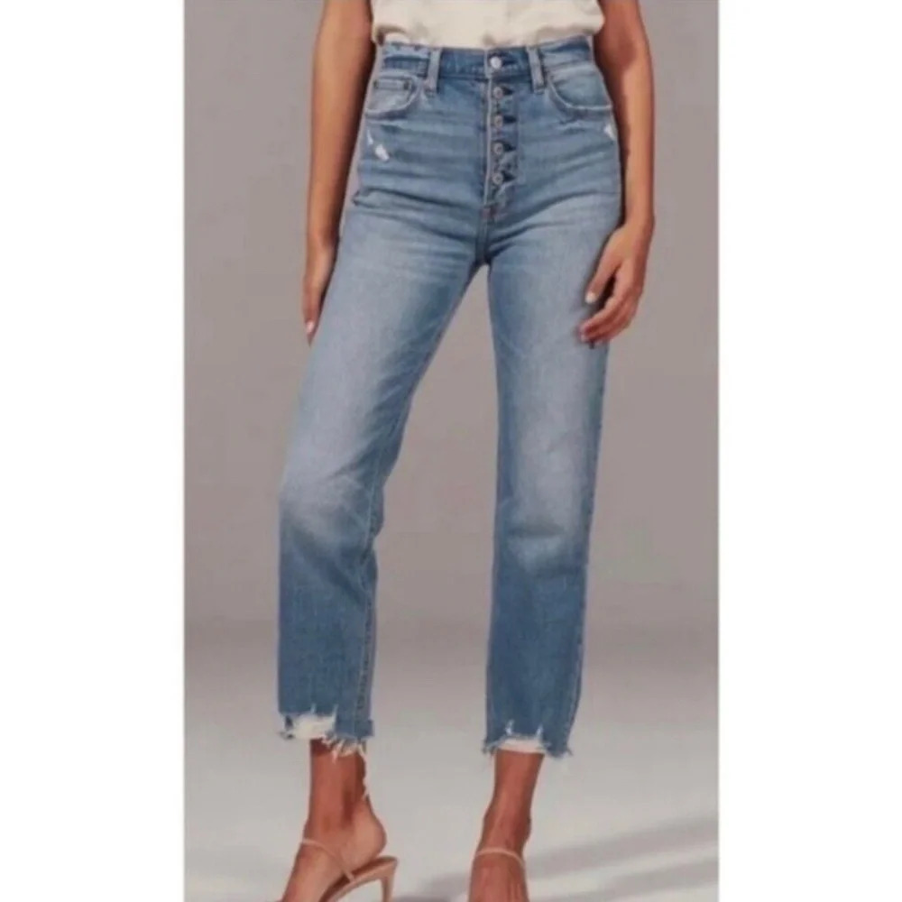 Abercrombie & Fitch High Rise Ankle Straight Jeans Exposed Button Fly, 16862